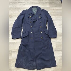 I298 Vintage East German NVA Wool Overcoat Double Breasted m 52-0 Navy